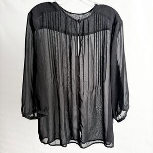 Black Button Up Mesh Top